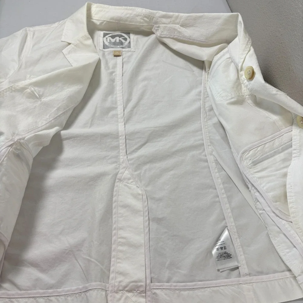Michael Kors Utility Jacket Size 14 White Two-Button Zip Pockets Lightweight